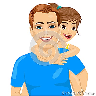 Father and his little girl in piggyback smiling Vector Illustration