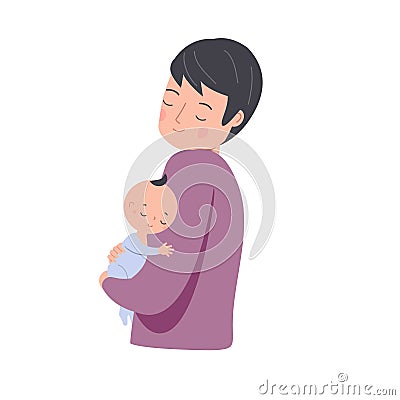Father hold little child. Dad with baby. Man nurse toddler. Parenting character Vector Illustration