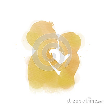 Father holding baby silhouette plus abstract watercolor painted. Happy father`s day. Digital art painting. Vector illustration Vector Illustration