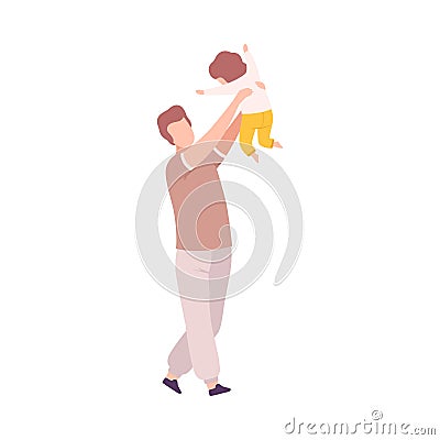 Father Holding His Little Daughter on His Hands, Parent and Toddler Baby Having Good Time Together Flat Vector Vector Illustration