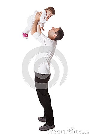 Father holding small baby aloft Stock Photo