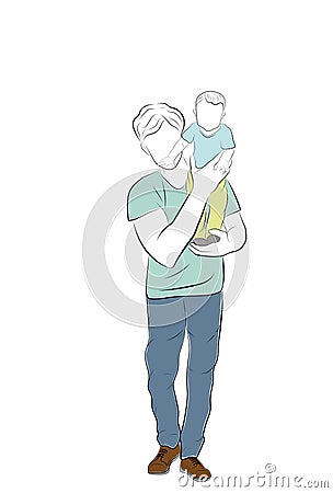 Father holds a child in his arms. Father`s day. vector illustration. Vector Illustration