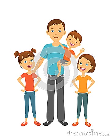 Father with kids. Dad and children. Fathers day Vector Illustration