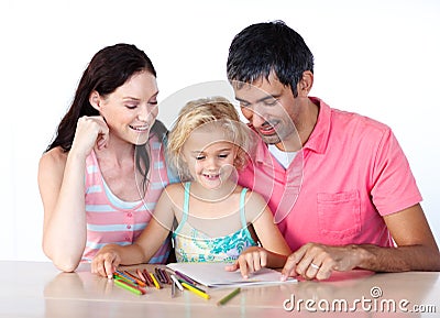 Father and mother drawing with her daughter Stock Photo