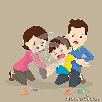 Father and Mother handle angry boy Vector Illustration