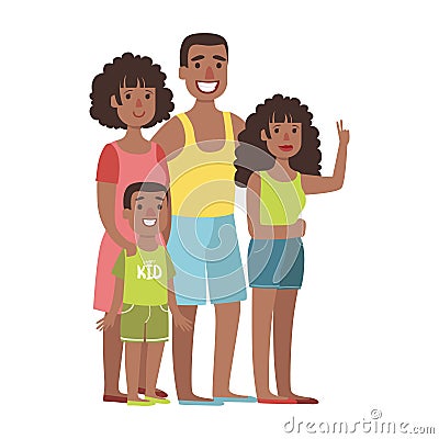 Father, Mother, Teenage Daughter And Young Son, Illustration From Happy Loving Families Series Vector Illustration