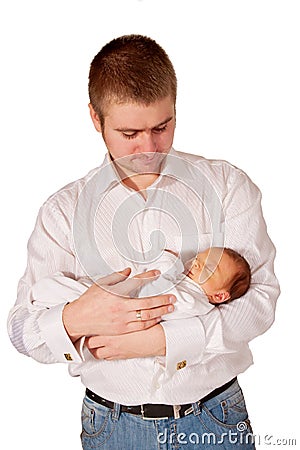 Father and newborn baby. Stock Photo