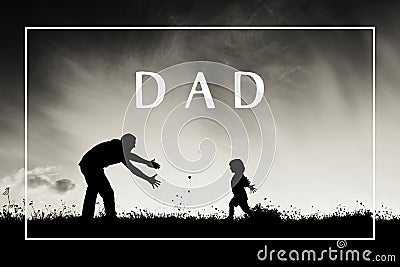 Father with open arms and his son outdoors. Fathers day concept. Stock Photo