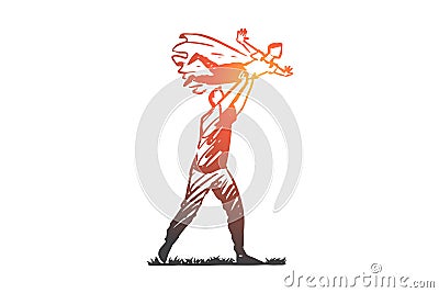 Father, play, son, family, fatherhood concept. Hand drawn isolated vector. Vector Illustration