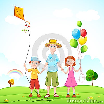 Father Playing with Kids Vector Illustration