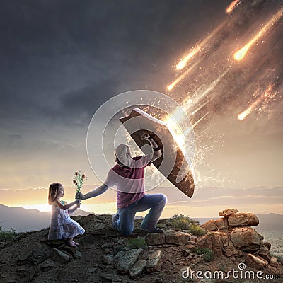 Father protecting his child Stock Photo