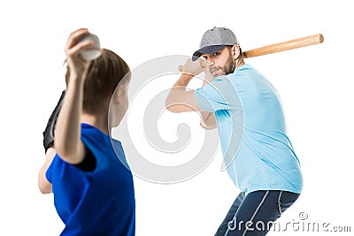 Father ready to hit the ball by baseball bat Stock Photo