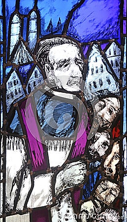 Father Rupert Mayer, stained glass window in St. John church in Piflas, Germany Editorial Stock Photo