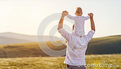 Father`s day. Happy family father and toddler son playing and l Stock Photo