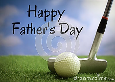 Father`s Day image of golfing withtext added Stock Photo