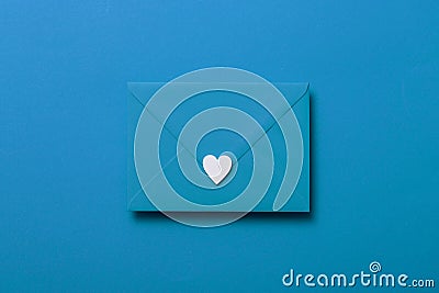 Father`s day letter. Blue envelope with white hearts Stock Photo