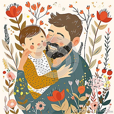 Father's Day Love: Heartwarming Watercolor Paintings Stock Photo