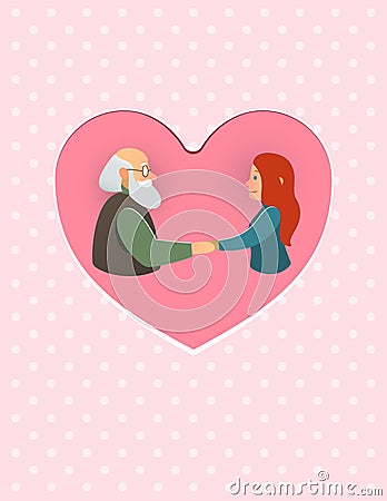 Father's grandparents Day greeting card - daughter granddaughter and his father or grandfather Vector Illustration