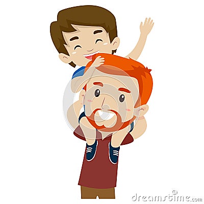 Father and Son doing Piggy Back Ride Vector Illustration