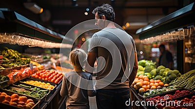 Father-Son Duo: Navigating the Aisles Stock Photo