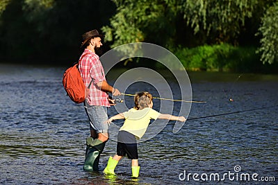 Father and Son fishing - Family Time Together. Anglers. I love our moments in the countryside - remember time. Father Stock Photo