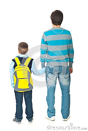 Father and son going to school Stock Photo