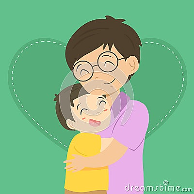 Father and Son Hugging Cartoon Vector Vector Illustration