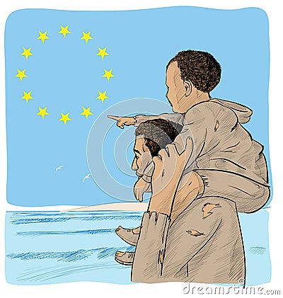 Father and son immigrants Vector Illustration