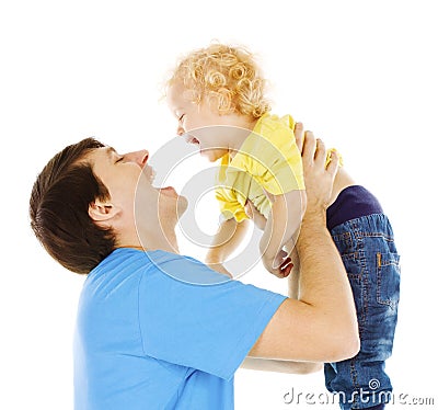 Father and Son Kid, Dad Playing with Child, Happy Parent Stock Photo