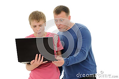 Father and son with laptop Stock Photo