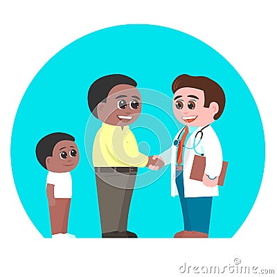 Father and son meet a doctor man Vector Illustration