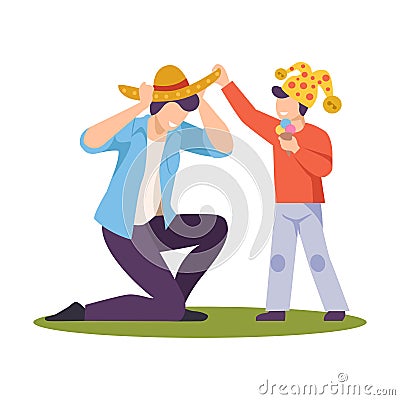 Father and Son Playing in the Park Outdoors Flat Style Vector Illustration Vector Illustration