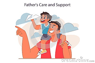 Father and son relationships. Happy loving family, positive parenting Vector Illustration