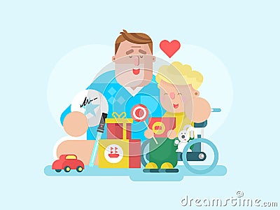 Father and son with toy Vector Illustration