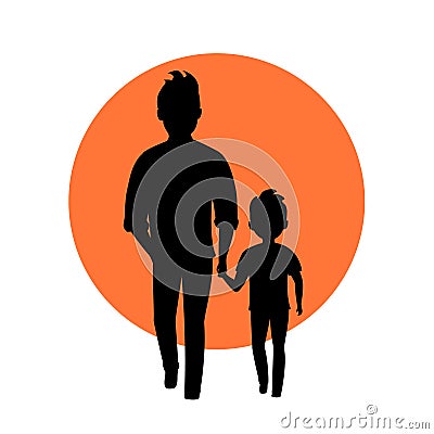 Father and son walking together holding hands isolated vector illustration silhouette Vector Illustration