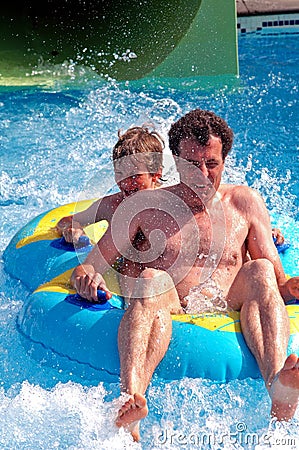 Father and son at waterpark Stock Photo