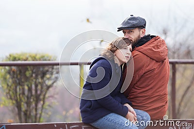 a father spends time with his teenage daughter in an autumn park Stock Photo