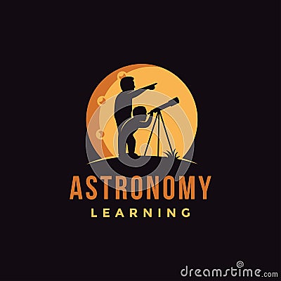 Father and sun using telescope vector illustration, astronomy learning logo icon vector Vector Illustration
