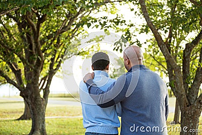 Father talking and spending time with his son. Stock Photo