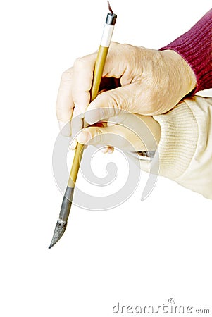 Father teaching child learn chinese calligraphy Stock Photo