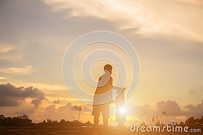 Father took the baby learn to walk Stock Photo