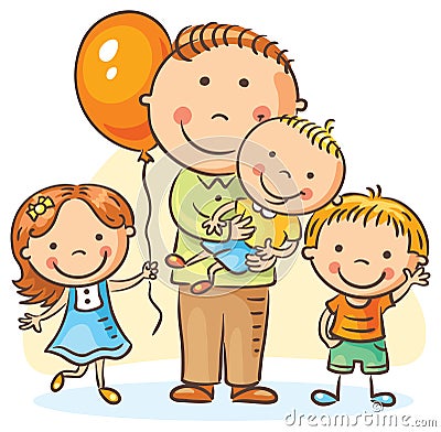 Father with three children Vector Illustration