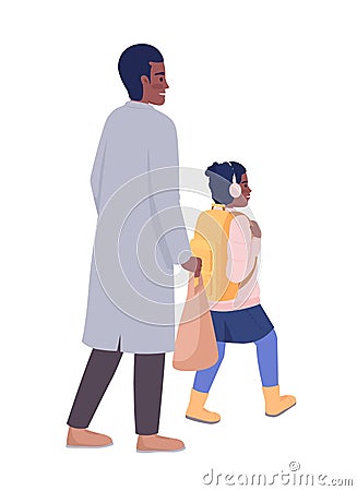 Father walking daughter to school semi flat color vector characters Vector Illustration