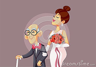 Young Bride Marrying Elderly Man Vector Cartoon Illustration Vector Illustration