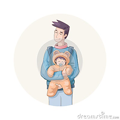 Father walking outdoors with his newborn baby Vector Illustration