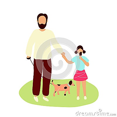 Father walking with little daughter Vector Illustration