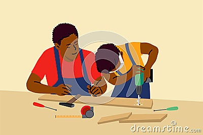 Fatherhood, childhood, work, education, help concept Vector Illustration