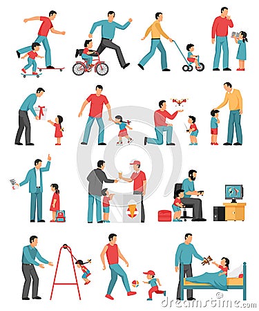 Fatherhood Colored Icons Set Vector Illustration