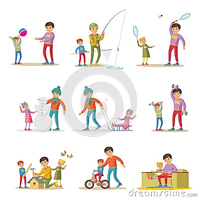 Fatherhood Elements Set Vector Illustration