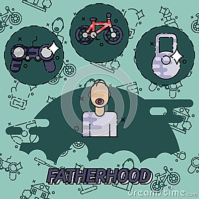 Fatherhood flat concept icons Vector Illustration